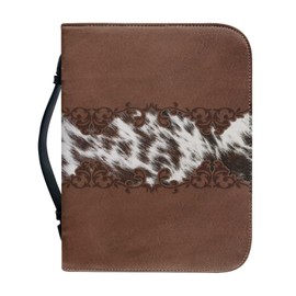 Panskyllis Vintage Cow Print Leather Bible Cover Bible Cover Cases for Church Studying Pouch Bible Tabs Carrier Pen Holder Multi Pocket Bible Bag M-2XL