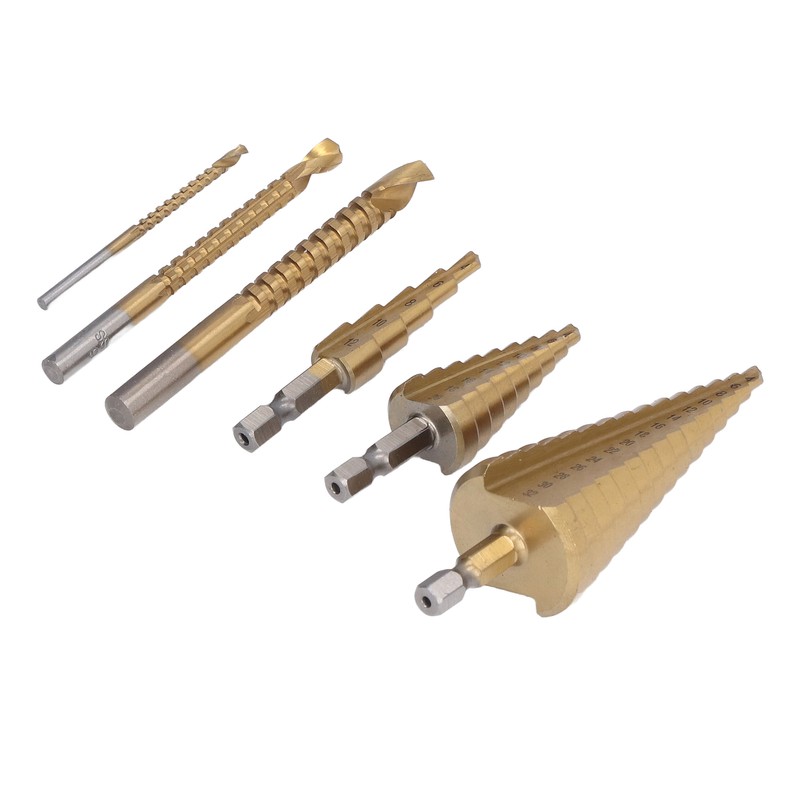 3Pcs Step Drill Bit Hex Shank Straight Grooved HSS Ti