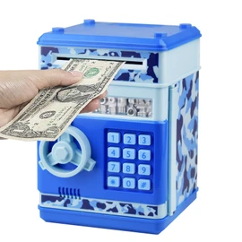 HUSAN Piggy Banks Money Banks for Kids, Electronic Password Code Money Banks ATM Banks Box Coin Bank for Children Boys and Girls (Camo Blue)
