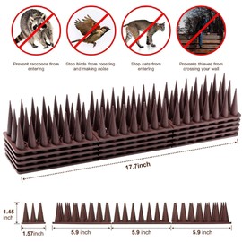 Defender Bird Spikes, Upgraded Cat Repellent for Pigeon, Cat, Raccoon and Small Animals - Protect Your Sofa, Garden, Outdoor Walls, Anti Theft Climb, Plastic Security Fence Spikes - 24pack [34FT]