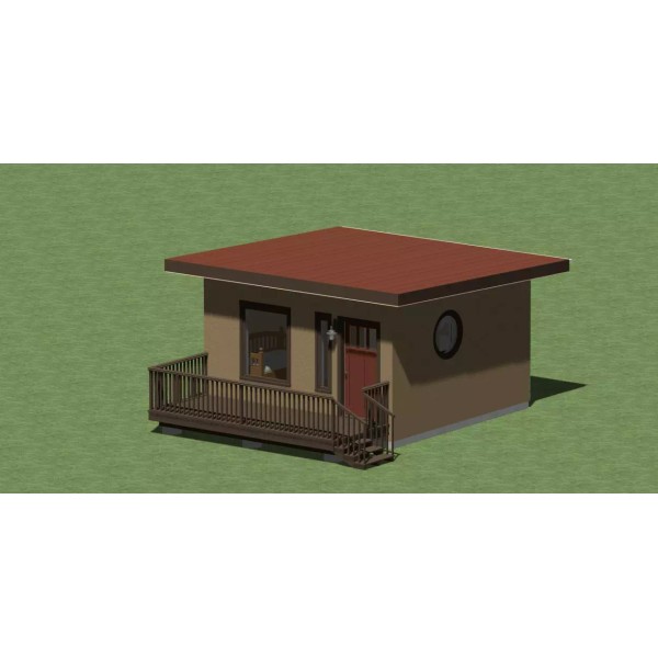 Designerswest Tiny House Plans 256 square feet with front deck.