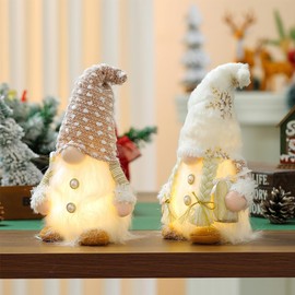 Lotvic Christmas Gonks, 2PCS Light Up Gnome Christmas Decorations, Christmas Light Up Ornaments, Handmade Plush Gnome Lights, Christmas Light Up Gonk for Indoor Decoration Holiday Party Decorations