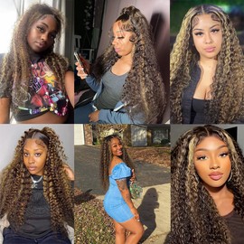 Dokksiiia Two Tone Color 1b27 Curly Wave Bundles Human Hair Ombre Bundles P1B27 Highlight Black and Honey Blonde Track Mix Double Weft Brazilian Human Hair Extensions 12/14/16 Inch