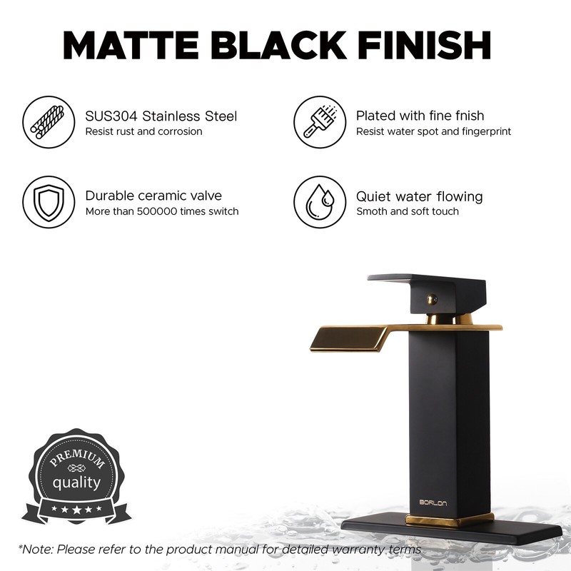 Faucet Waterfall Bathroom Faucets 1 Hole, Matte Black & Shiny