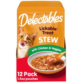 Hartz Delectables Stew Lickable Wet Cat Treats for Adult & Senior Cats, Chicken & Veggies, 1.4 Ounce (Pack of 12) (Packaging may vary)