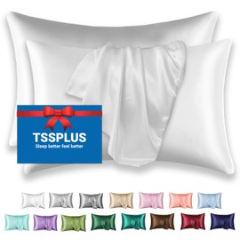 TSSPLUS King Size Pillow Cases Set of 2, White Pillow Covers, Silk Pillow Cases, Satin Pillowcase, Anti Acne, Cooling, Beauty Sleep, Room Decor, Gifts for Women Men (King, Ivory-2pcs)