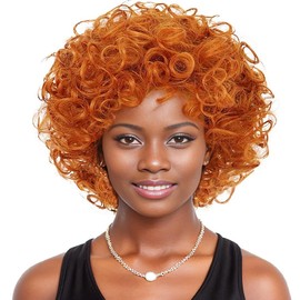 FEISHIONG Short Curly Orange Reddish Wig Women's，Ginger Cosplay Wigs Fluffy Retro，Hair for Hallowed Costume Party