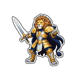 Warrior Lion Knight Vinyl Decal Sticker, Fantasy Character Design, Gold Armor with Sword,SUV, Van, Window, Bumper, Wall, Laptop, Tablet, Cup,Tumbler Or Any Smooth Surface