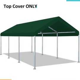 FORALEBEN Carport Replacement Canopy Cover for Car Tent Top Garage Shelter Cover Tarp with Ball Bungees (Only Top Cover, Frame Not Include) (Green, 10’ x 20‘)