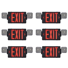 TANLUX Black Exit Sign with Emergency Lights, LED Emergency Exit Light with Battery Backup, UL Listed, AC 120/277V, Commercial Emergency Lights Combo for Business - 6 Pack