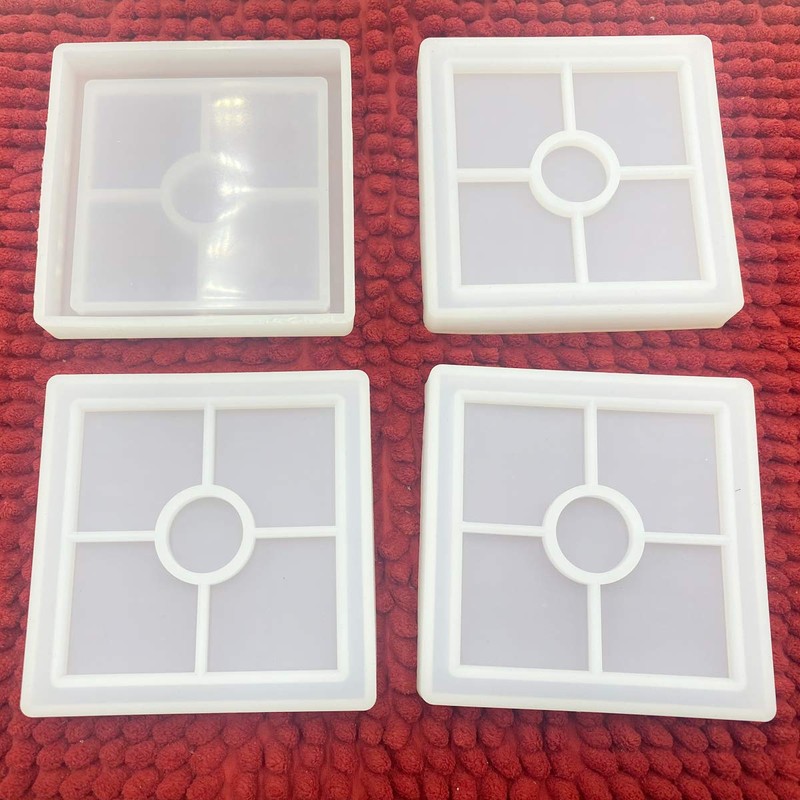 4 Pcs Silicone Coaster Molds, Square Epoxy Casting Molds for