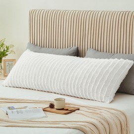 BEDELITE Body Pillow Cover with Zipper Closure, Decorative Boho Fleece Body Pillow Case Cover 20 x 54 Inches, Luxury Fluffy Plush Long Body Pillow Pillowcase for Fall and Winter(Bright White-Boho)