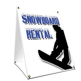 A-Frame Sidewalk Snowboard Rental Sign with Graphics On Each Side | 24" X 36" Print Size