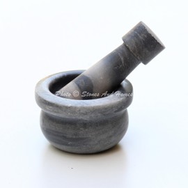 Stones And Homes Indian Grey Mortar and Pestle Set Small Bowl Marble Herbs Spices Stone Grinder for Home and Kitchen 3 Inch Polished Decorative Round Herbs Spices Stone Grinder - (7.6x4.8x3.2 cm)