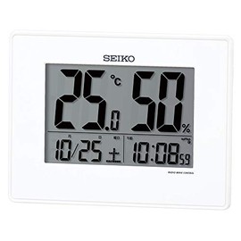 Seiko SQ798W Desk Clock, Alarm Clock, Wall Clock, Radio Control, Digital Calendar, Temperature and Humidity Display, White, Product Size: 5.0 x 6.5 x 1.0 inches (12.7 x 16.5 x 2.6 cm)