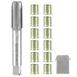 QWORK Spark Plug Thread Repair Tool Kit, Stainless Steel, Includes 12 M14 x 1.25 Inserts & M16 x 1.25 Thread Tap, High Hardness & Galvanized Surface