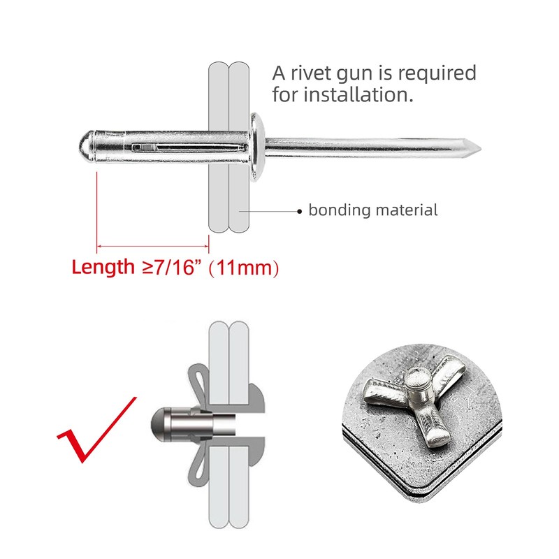 100pcs Trifold Rivets,Aluminum Alloy Folding Blind Rivets,Tri-fold Exploding Pop Rivets