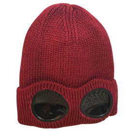Belsen Unisex Goggle Knitted Beanie Hat Windproof Warm Winter Skull Cap (Wine Red)