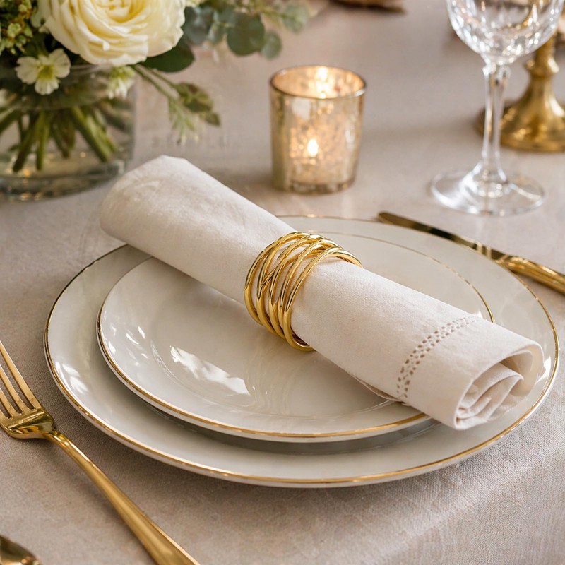 6 PCS Gold Metal Napkin Rings - Elegant Twisted Wire