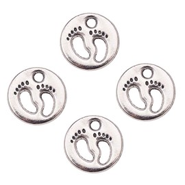 PH PandaHall 80pcs Antique Silver Tibetan Alloy Foot Footprint Charms Pendant Beads Charms for DIY Bracelet Necklace Jewelry Making