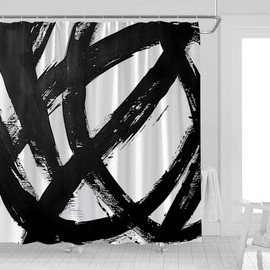 UOZXOML Black and White Shower Curtain Geometry Modern Stripe Abstract Oil Painting Aesthetic Modern Art Minimalist Fabric Bathroom Decor Curtains with Hooks,70 x 70