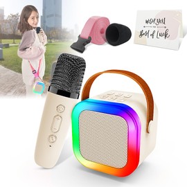 Uluck Mini Karaoke Machine for Kids & Adults,Portable Bluetooth Speaker with 1 Wireless Karaoke Microphone,Music Toys Christmas Birthday Gifts for Girls & Boys 4,5,6,7,8,9,10,11,12 Year Old (Beige)