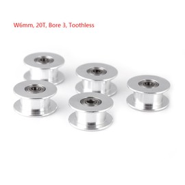 Pack of 5 2GT Aluminium Timing Pulley Bore Tensioner Pulley Three-Dimensional Printer 3 mm / 5 mm Bore Wheel 16/20 Teeth for Belt Width 6 mm/10 mm Timing Belt (W6 mm, 20T, Bore 3, Toothless)