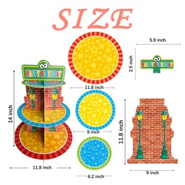 Zliisang Cartoon Happy Birthday Cupcake Stand Cartoon Street Birthday Party Supplies Table Decorations 3 Tier Cupcake Tower Tiered Dessert Stand for Party