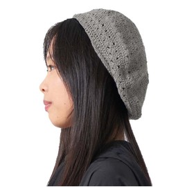 Womens Mens French Beret Hat - Hand Knit 100% Cotton Crochet Caps Girl Scouts-Bohemian Style Summer Beanie Charcoal Gray