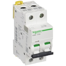 Schneider Electric A9F74232 IC60N Circuit Breaker, Acti9, 2P, 32A, Curvature C, 50/60 Hz, White