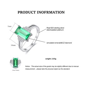 Bellitia Jewelry Women's Rings 925 Sterling Silver Simulated Green Emerald & CZ Diamond Ring For The Lover, Engagement Ring, Cocktail Ring, Women's Ring, Cubic Zirconia Jewellery, Emerald Cubic