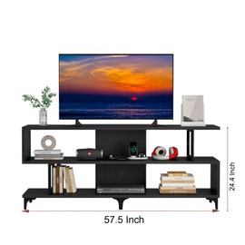 MilleLoom TV Stand with Power Outlet and USB Ports, 24 in Tall Living Room TV Stand for TVs Up to 60", Modern Entertainment Center with Open Shelf, Media TV Console Table, Black