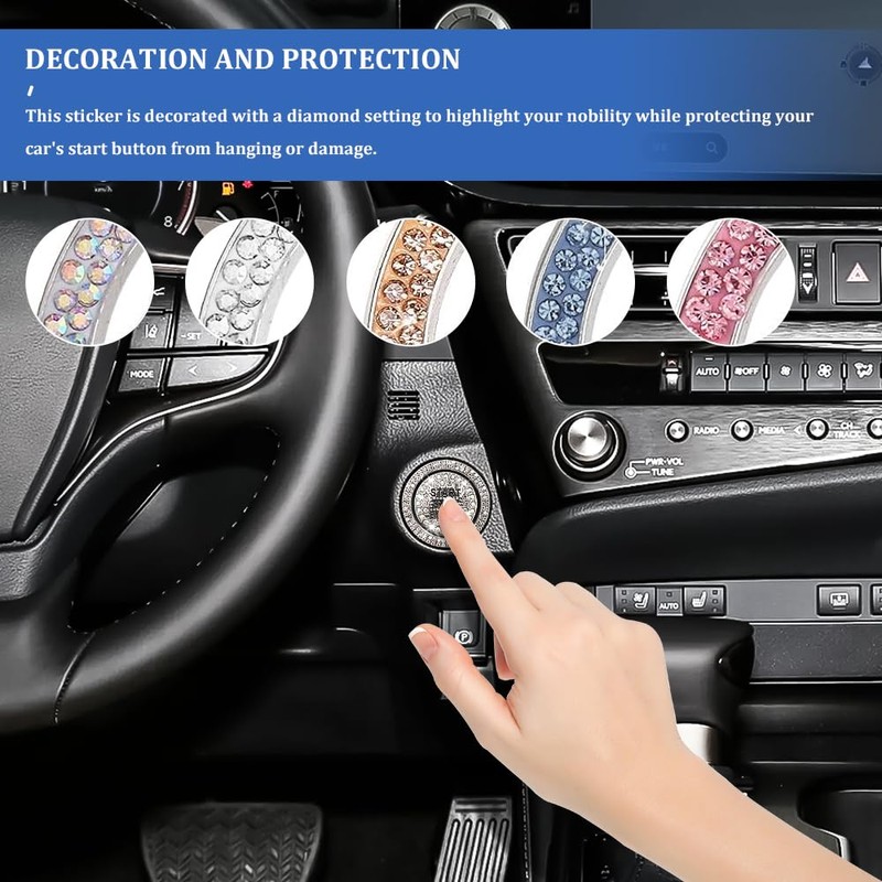 Tecledsn 2PCS Bling Car Push Start Button Sticker, Start Button