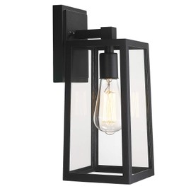 Emliviar Outdoor Wall Lantern, 13.8 Inch 1-Light Exterior Porch Light in Black Finish with Clear Glass, WE212B BK