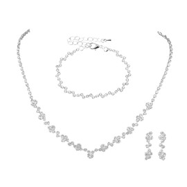 Prom Necklace Earrings for Women Silver Prom Jewelry Set Wedding Necklace Earrings Shiny Rhinestone Prom Jewelry Set for Bride (3 pcs)