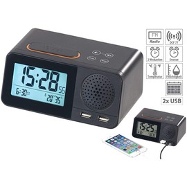 auvisio Radio Alarm Clock: Radio Alarm Clock with 2 Alarm Times, Hygro & Thermometer, 2 x USB, 2 A (Radio Radio Alarm Clock, Radio Alarm Clock with Power Supply, Digital Radio-Controlled Clock)
