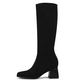 Abbleet Knee High Boots for Women 70s Boots with Chunky Heel, Square Toe Tall Boots Side Zipper Block Heel Dress Boots(BlackSuede,6)