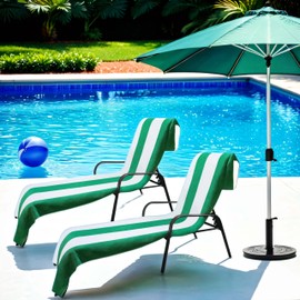 Superior Cabana Cotton Lounge Chair Cover, Outdoor Towel/Chaise Furniture Covers, Terry Cloth, Beach, Spa, Swim Accessories, Pool Chair Cover, Soft, Quick Drying, 32" x 102", Set of 2, Green