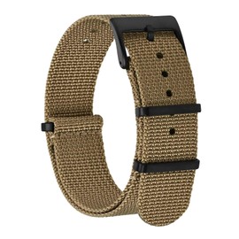 BISONSTRAP Nylon Watch Bands for Men, One-Piece Military Watch Straps, 18mm, Khaki Tan (Black Buckle)