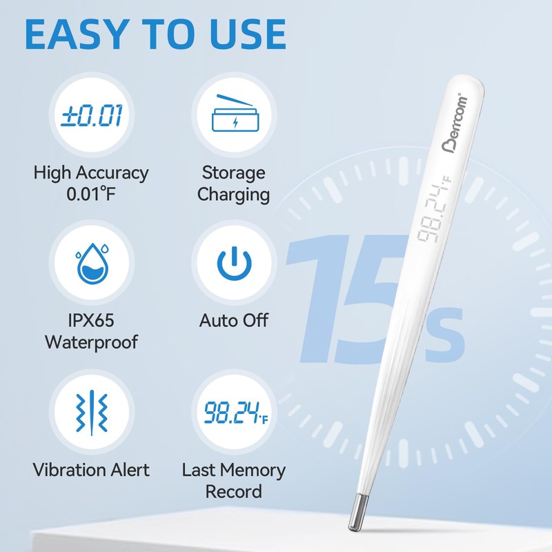 Berrcom Rechargeable Digital Thermometer for Adults & Kids, Medical-Grade Accurate