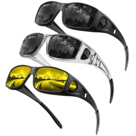 QALLY Sunglasses Over-Glasses Men-Women Polarized Mens-Sunglasses：Wrap Around Sun Glasses with UV400 for Driving Fishing