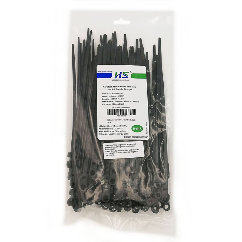 HS HS Plastic Ties with Screw Holes (100 Pack) 7.5
