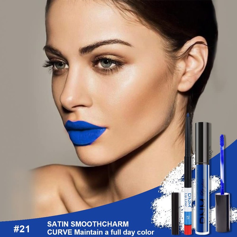 AMY'S DIARY 2pcs Blue Matte Lip Liner and Lipstick Makeup