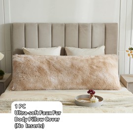 LIFEREVO Faux Fur Body Pillow Cover with Zipper Closure,20"x54"Luxury Shaggy Ultra Fluffy Throw Bed Pillowcase for Bed Couch,Soft Plush Marble Print Pillowshams for Pregnant Women(Tie Dye Ivory/Beige)