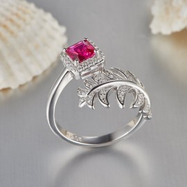 Merthus 925 Sterling Silver Ring for Women Feather Design Engagement Anniversary Ring Mother's Day Jewelry Gifts