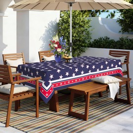4th of July Patriotic Rectangle Outdoor Tablecloth with Umbrella Hole and Zipper 60x84 Inch Independence Day Patio Table Cloth American Flag Washable Table Covers for Party Picnic Dinner Garden