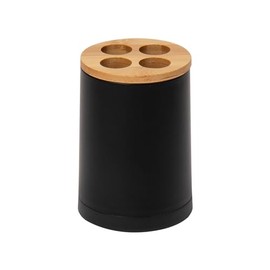 Maison Sucasa Toothbrush Holder for Bathroom, Countertop, Bathroom Accessory, Plastic and Rayon from Bamboo, Black