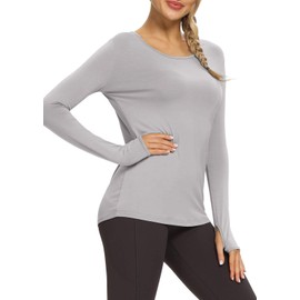 Bestisun Long Sleeve Exercise Workout Clothes Loose fit Dance Shirts Athletic Yoga Gym Clothing Gray L