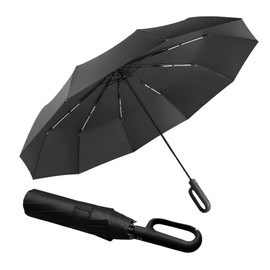 Extra Large Windproof Travel Folding Compact Golf 54‘’ Umbrella Automatic Open/Close,Lightweight Portable Parasol Outdoor,Sun/Rain,99 UV Protection,Perfect Carabiner Handle Design(Black)
