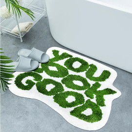 Inshere You Look Good Badematte, niedlicher Badezimmerteppich, grün, Küchenteppich, Fußmatten, weicher und saugfähiger Plüschkorallenstoff, cool, lustig, für den Innenbereich, Hausteppiche,
